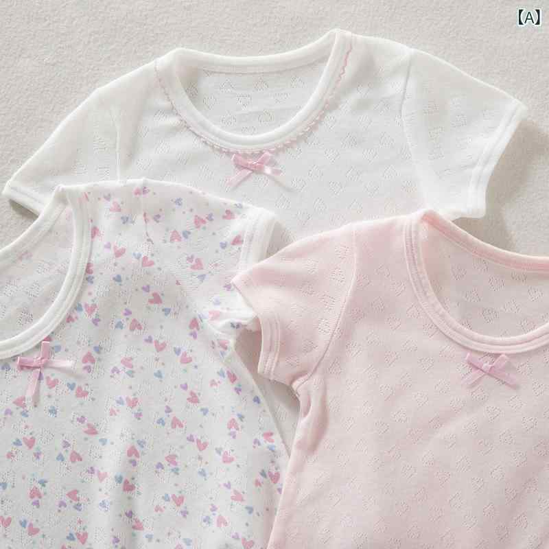 女児 Tシャツ 女の子 トップス ベビー 短袖 丸首 純綿 綿100% メッシュ 吸湿速乾 夏用 かわいい ハート柄 日常使い 軽量 伸縮性 3～8歳 100～140cm