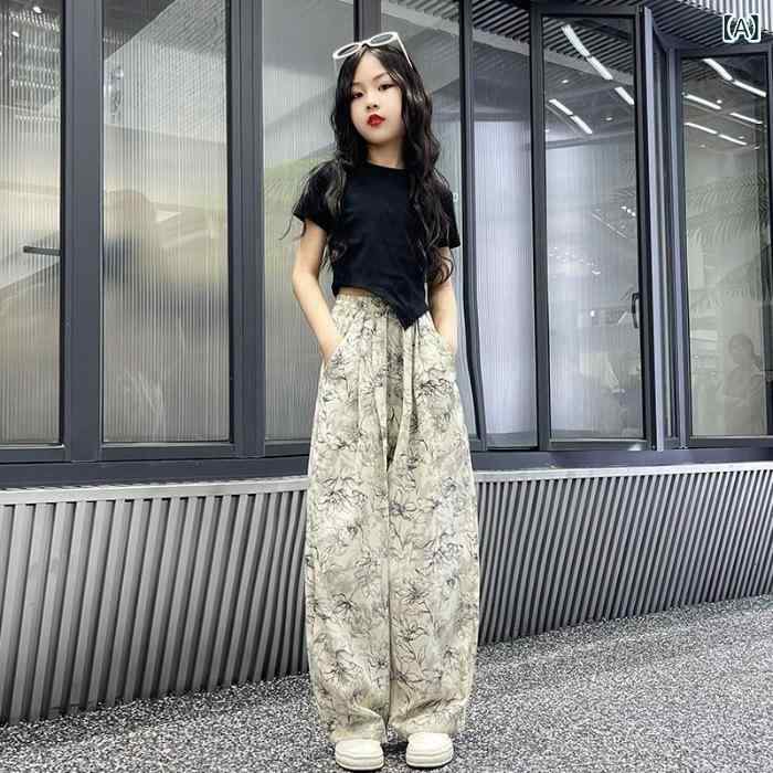 キッズ レディース 女児 子供服 トップス セット 長ズボン 直筒パンツ 夏 防蚊 薄手 柔らかい 接触冷感 吸湿速乾 軽量 ブラック 黒 純色 シンプル 普段使い 外出 カジュアル 伸縮性 通気性 部屋着 遊び着 女中大童 直筒シルエット ベビー 幼児
