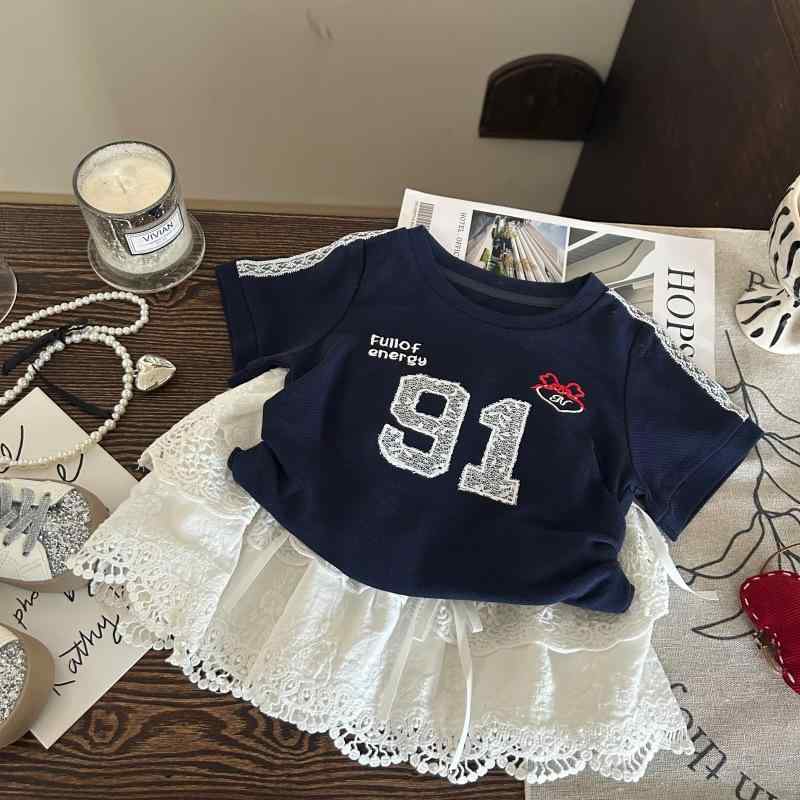 女児 夏 服装 セット 短袖 Tシャツ 綿 白 レース スカート パンツ 薄手 柔らかい 素材 かわいい デザイン 3～8歳 100～140cm