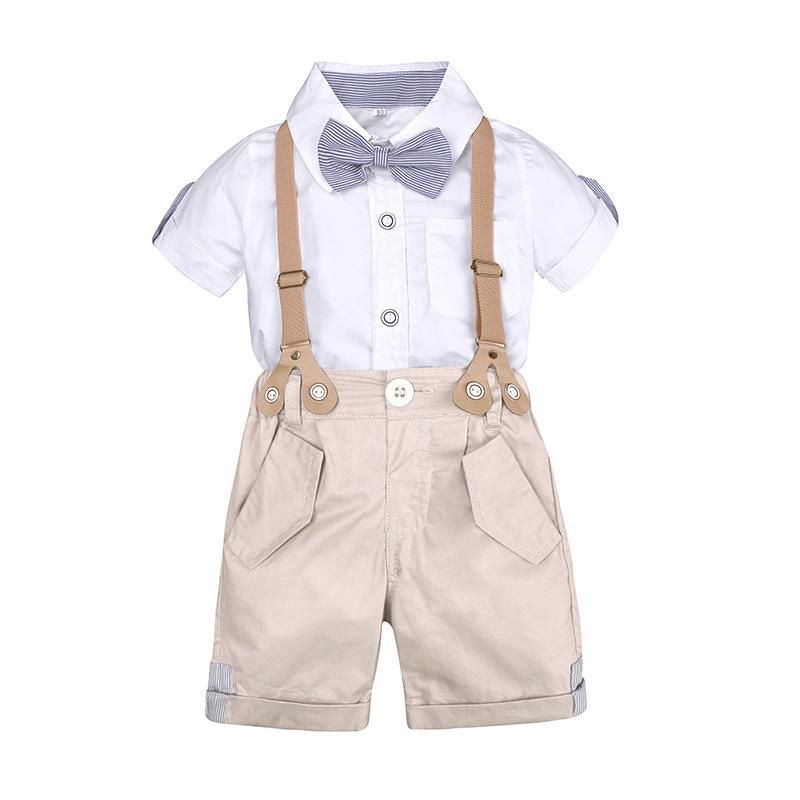 子供服 男の子 夏 短袖 シャツ 背広風 背帯 短パン セット 綿 柔らかい 薄手 条紋柄 かわいい 潮風 欧米スタイル 1-3歳 80-110cm 通気性 吸湿速乾 普段使い 遊び着