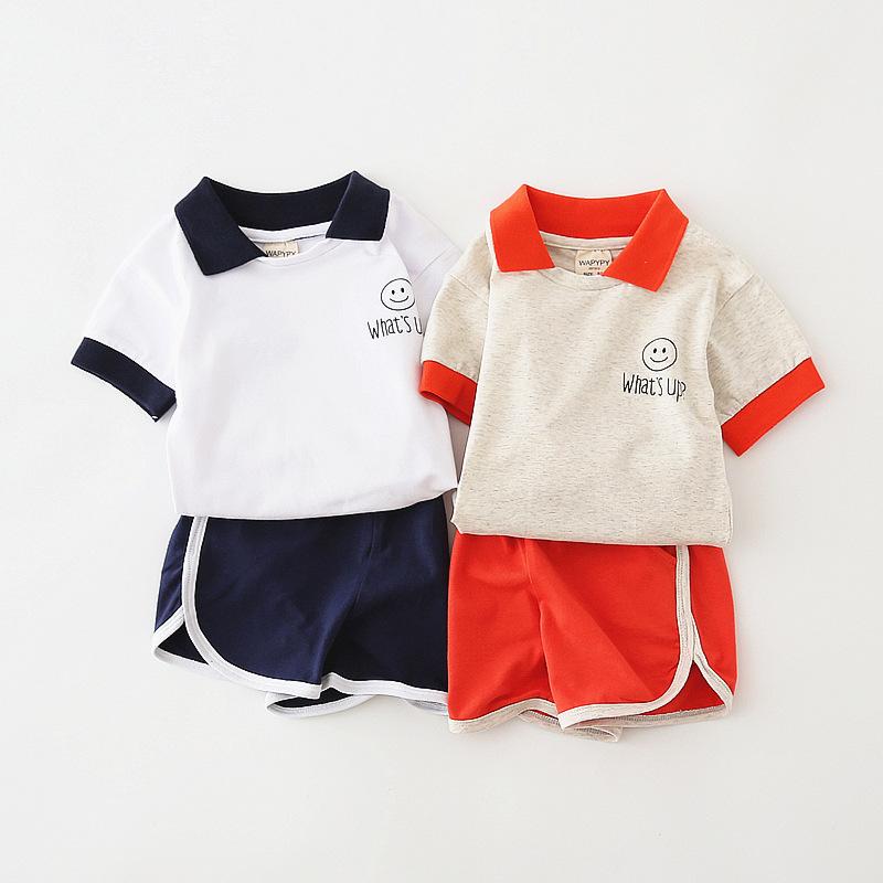 男の子 短袖 セット トップス 半ズボン 子供服 夏服 コットン混紡 柔らかい 薄手 スタンドカラー かっこいい 韓流スタイル トレンド 子供 服 男児 3~8歳 100~140cm 対応 花柄グレー オレンジ セット 白 ネイビー セット かわいい カ