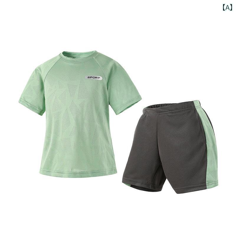 男児 キッズ 夏服 短袖 短パン セット 運動スタイル ?? ポリエステル スパンデックス 混合 吸湿速乾 軽量 伸縮性 字母プリント カラフル 4Y 5Y 6Y 7Y 8Y 9Y 10Y 11Y 12Y 対応 普段使い アクティブ 遊び着 カジュアル