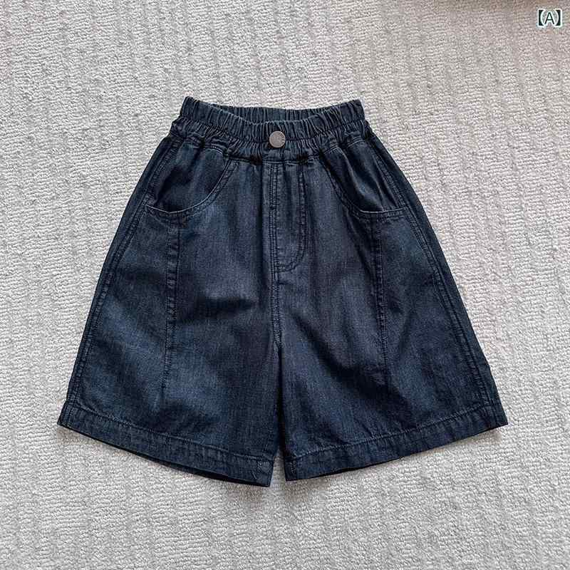 男の子 女の子 キッズ 牛仔 短パン 5分丈 デニム 綿素材 柔らかい 生地 無地 ブラック 夏用 開きやすい デザイン ミッドライズ 伸縮性 ゴム腰 バンド ユニセックス 3-8歳 100-140cm 普段使い 遊び着 動きやすい 子供服 カジュアル