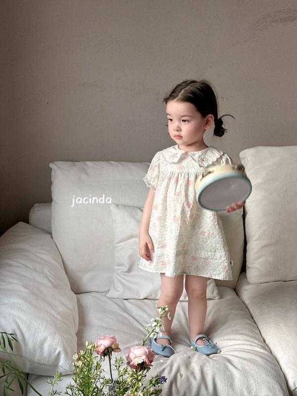 女児 ワンピース 女の子 ベビー かわいい プリンセス スカート 綿素材 刺繍 花柄 フリル 夏服 軽やか 通気性 ピンク系 アイボリー 春夏 1～3歳 80～100cm