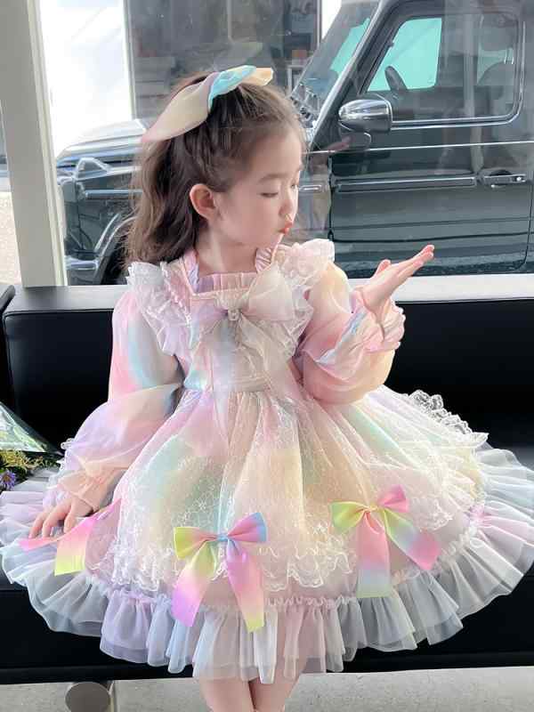 女児 ロリータ プリンセスドレス 女の子 秋冬 長袖 ワンピース 子供 蓬蓬スカート 虹色 チュール コットン ライニング 蝶結び プリンセススカート かわいい フレア スカート 子ども服 女児用 秋 冬 長袖ドレス 女童 洋服 6,532円