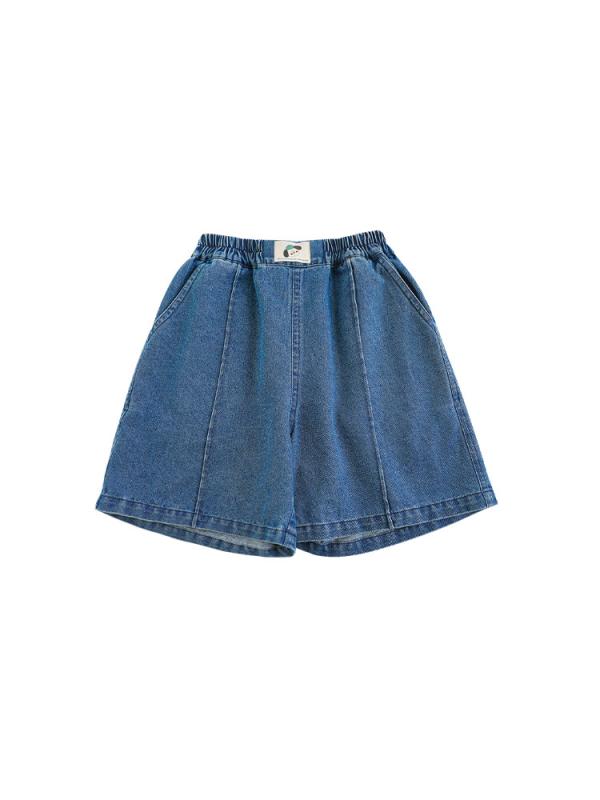 キッズ 男の子 牛仔 短パン 韓国風 綿素材 軽薄 接触冷感 柔軟 夏用 純色 ブルー 中腰 直筒 ルーズフィット 子供 休? 潮范 短丈 ビッグシルエット 通気性 伸縮性 1～3歳 80～100cm