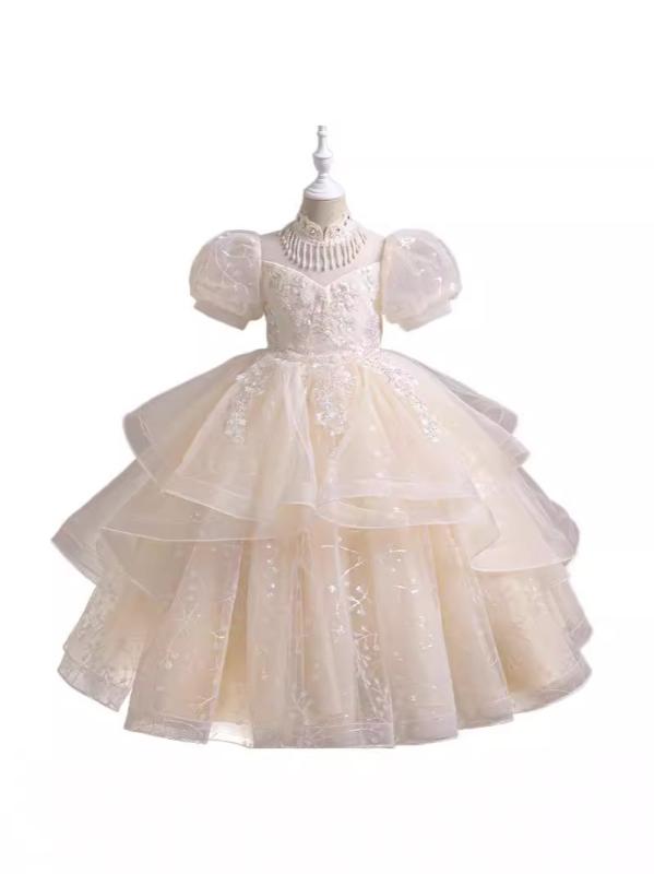 女児 ドレス プリンセス スカート 女の子 子供 ワンピース 結婚式 花嫁 パーティー かわいい 蓬蓬スカート チュール レイヤード 短袖 ポリエステル コットン 裏地 純色 プリンセススタイル 通年 通勤 通学 普段使い 軽量 伸縮性 安全 B級 酵素