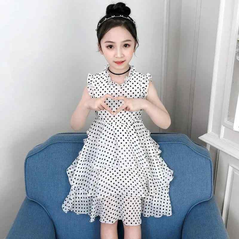 女の子 ワンピース 春夏 キッズ ロングドレス プリンセス スカート かわいい ポルカドット 柄 雪? 素材 軽量 通気性 良い ポリエステル 100% 黒 白 カラーバリエーション 3~8歳 女児 普段使い かわいい スタイル ふんわり シルエット 夏