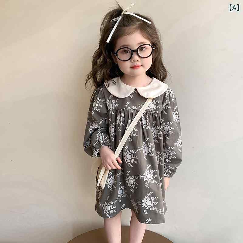 女児 ワンピース キッズ 女の子用 春秋 スカート プリンセス風 北欧風 プリント かわいい Aライン コットン混紡 柔らかい コットン素材 グレー ピンク 甘め かわいい 3～8歳 中小児 100～140cm 通学 普段使い 部屋着 アウトドア 軽量