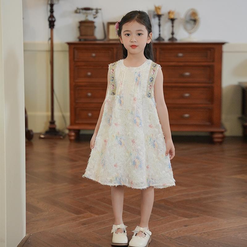 御嬢さん 衣装 夏用 赤ちゃん服 御姫様御召しもの 可愛らしい うしろ帯 背心スコート 御花刷り上げる A伝達ルート 綿混 ポリエステル パステル色の原材料 軽さ 通気性 3～8歳 100～160糎 日常命のせんたく着 夏服 ガーリー 民族風 洋気 生新しい 冷やりとした