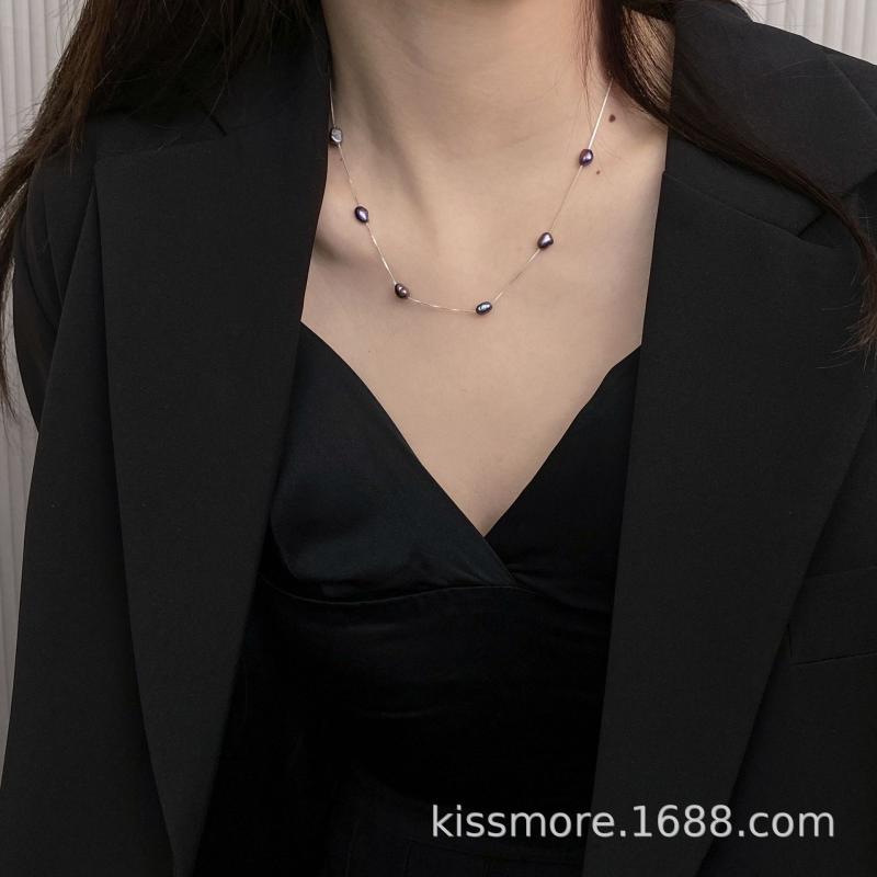 ネックレス 女性用 925銀 鎖骨チェーン 天然ケシ真珠 満天星デザイン 小・異 個性風潮 秋季 幾何型 自然 流行 軽量 41cm 50cm 調整可能 銀アクセサリー 鎖骨ライン 華奢 スタイリッシュ 手作り 天津産 純銀 アクセサリー ジュエリー ネッ