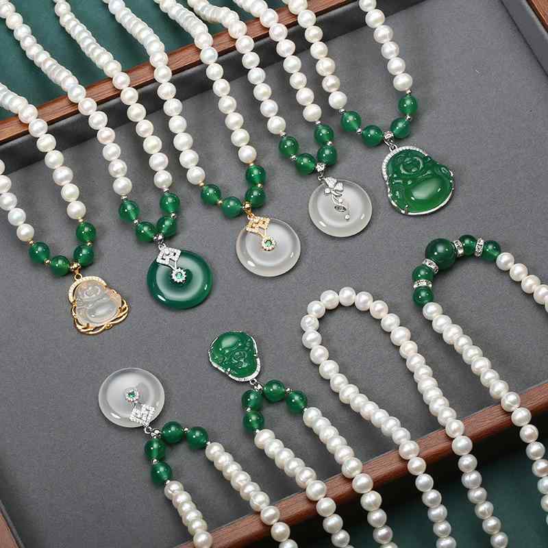 淡水真珠 ネックレス 女性用 母親向け 925銀 アクセサリー 近円形 真珠色 7mm-8mm 直径 平安結び 吊り下げ 国風デザイン オリジナル 首飾り 長さ41-50cm 夏向け 軽量 優雅 日常使い ギフト 淡水パール シルバー チェーン アクセン