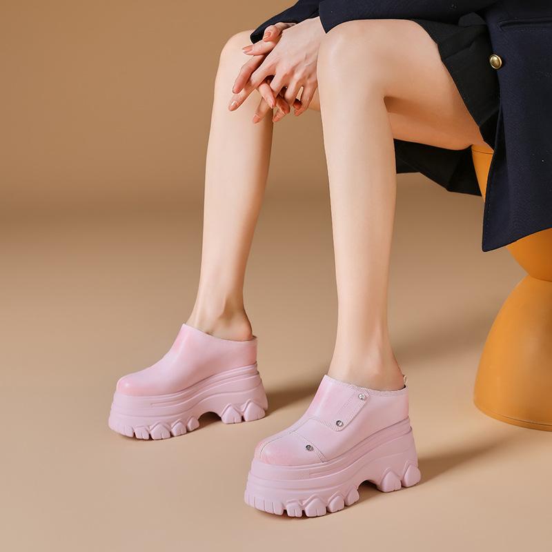 サンダル 女性用 夏 12cm厚底 包頭 ラウンドトゥ 厚底サンダル ミュール 厚底ミュールシューズ 女性用厚底サンダル ラウンドトゥサンダル 黒 紫ピンク ホワイト 牛革 ピッグスエードライニング PUソール 軽量 伸縮性 吸湿速乾 外履き 普段使い