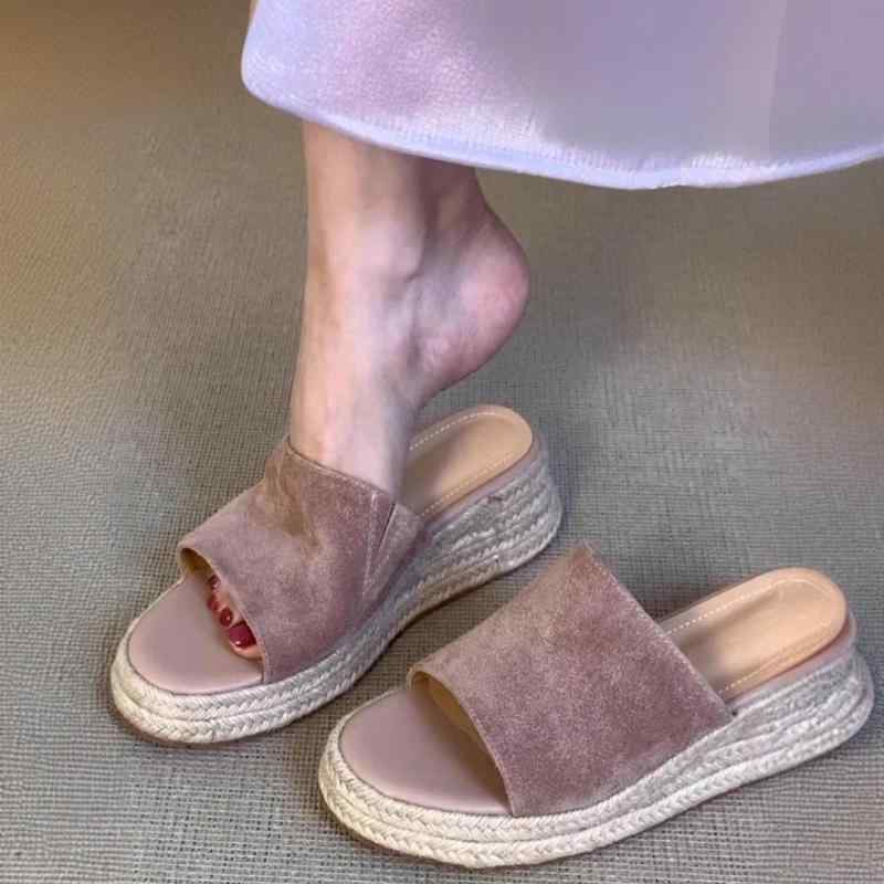 サンダル 女性用 夏 草編み ウェッジソール ラフスタイル オープントゥ フラット ブラック 杏色 軽量 吸湿速乾 丸トゥ 超繊維 内張り 通勤 普段使い アウトドア