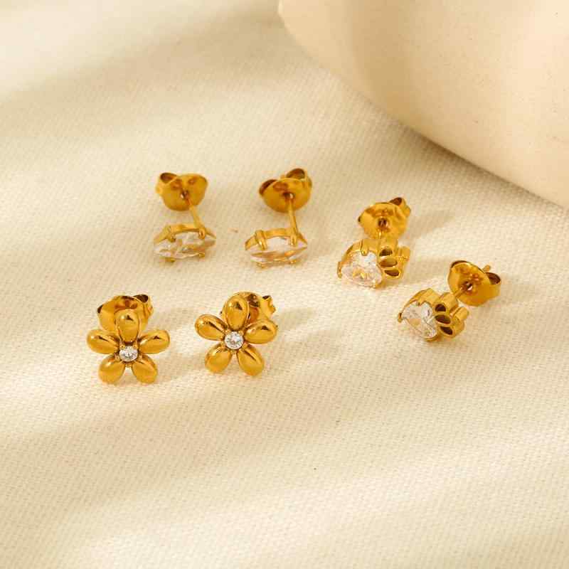 イヤリング ピアス 女性用 花卉 クラウン デザイン ジルコニア 加工 18Kゴールド 風 不?? 素材 防水 軽量 セット ファッション 通勤 スタイル かわいい 花びら モチーフ 春季 コレクション 華やか アクセサリー 日常使い