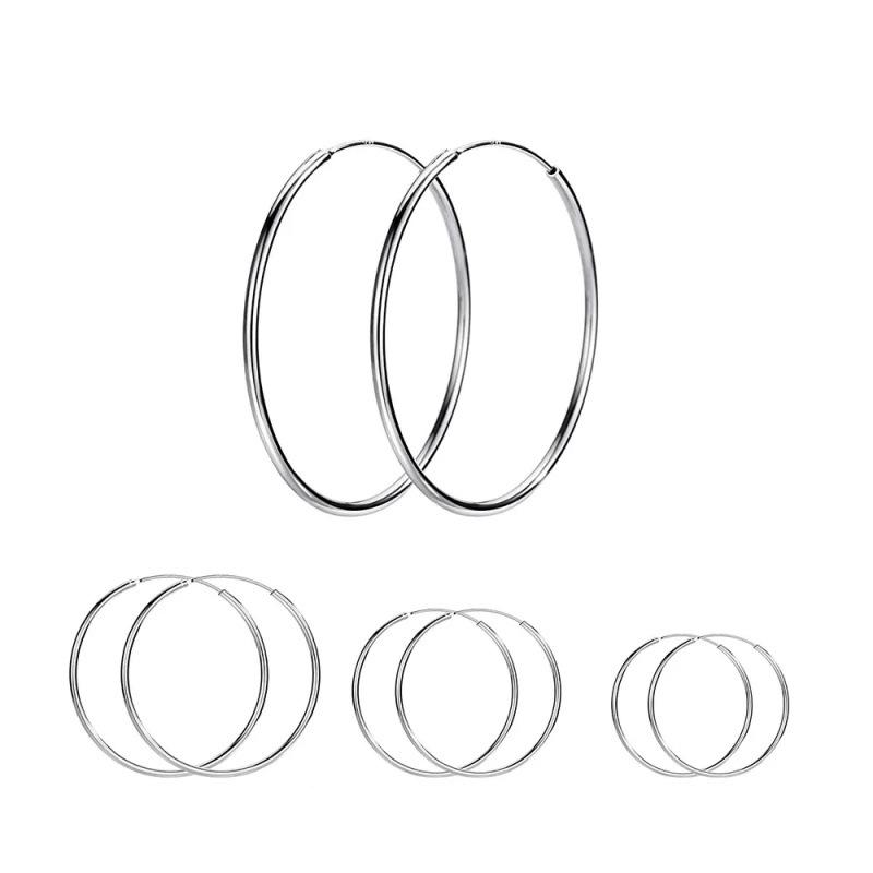 イヤリング 女性用 シンプル 個性 光沢 シルバーリング 耳輪 丸型 幾何学 ホワイトゴールド 10mm 14mm 18mm 30mm 50mm 925シルバー ファッション 通勤 春夏