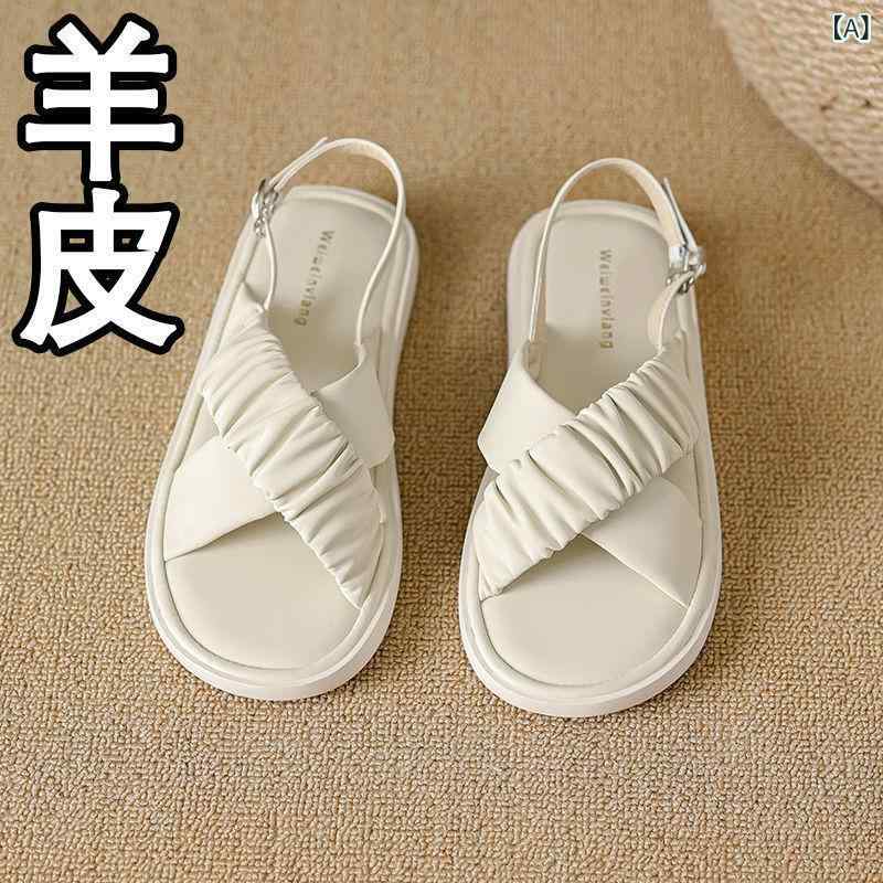 レディース 沙?凉鞋 春夏 杏色 自然的色合い 羊皮 低・辞 丸トゥ ワンストラップ バックス落とし穴 厚底 11糎以上 松・啾底 天然ゴム底 都合よい 透気 防滑 もの柔らか 足付きはたご屋 出で立つ 普段使い走り 砂浜 サンダル 履き気味合い 好いたらしい 百搭 コーデ 痛いところ カ サンダル-靴-メンズ靴