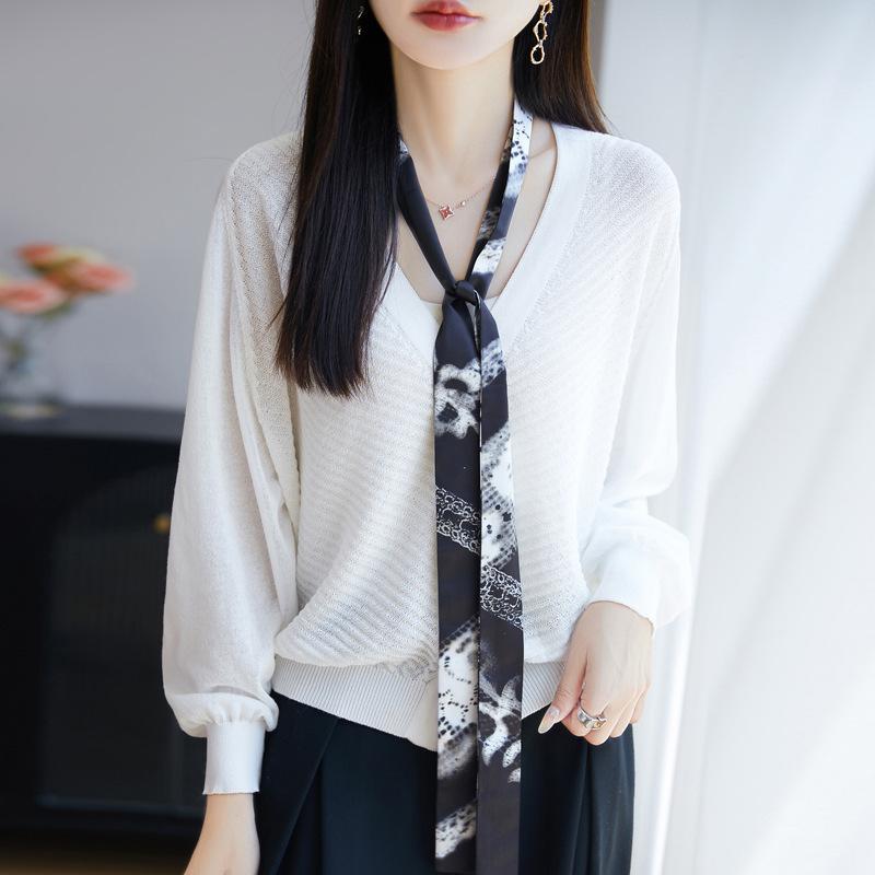 カーディガン 女性用 夏 防晒 開き Vネック 接触冷感 再生繊維 麻 薄手 短丈 ゆったり ニット トップス 長袖 単色 ライトブルー ホワイト ピンク系 ベージュ グレー 気質 通勤 普段使い 吸湿速乾 伸縮性 軽量 ユニセックス