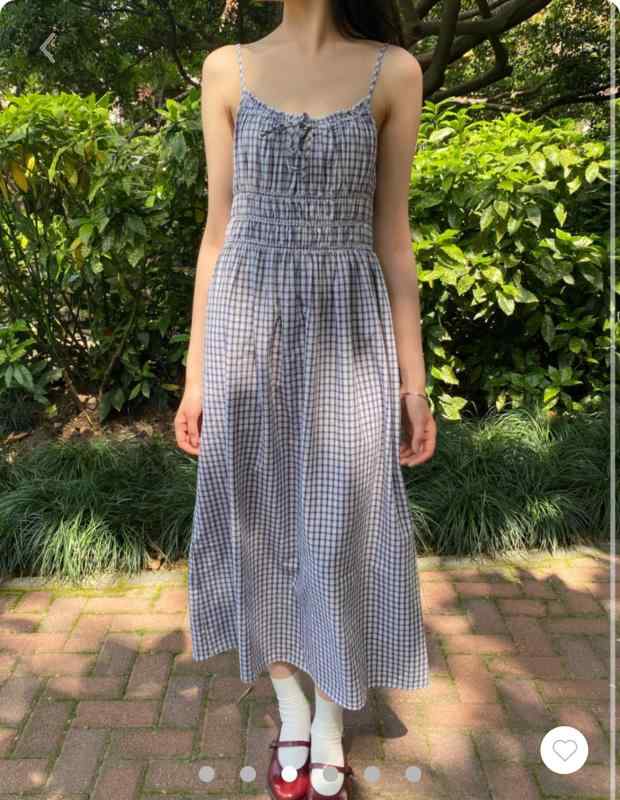 ワンピース レディース 無袖 ロング 吊り紐 夏 通勤 通勤風 気質 コットン 綿素材 格子柄 花辺 ラウンドネック ウエストイン スリムフィット 紫色 紫 バイオレット 涼しい 軽量 吸湿速乾 切り替えデザイン ビッグシルエット ハイウエスト 春夏 秋