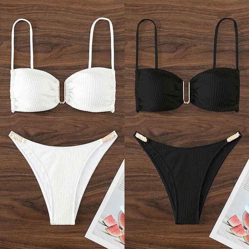 レディース ビキニ 水着 トップ ボトム 分離 タイプ 沙? 高腰 デザイン 露背 スタイル 純色 無地 ブラック ホワイト グレー カラーバリエーション ニット ナイロン 素材 ポリアミド 繊維 ポリエステル 裏地 軽量 145g 無鋼托 胸パッド 付