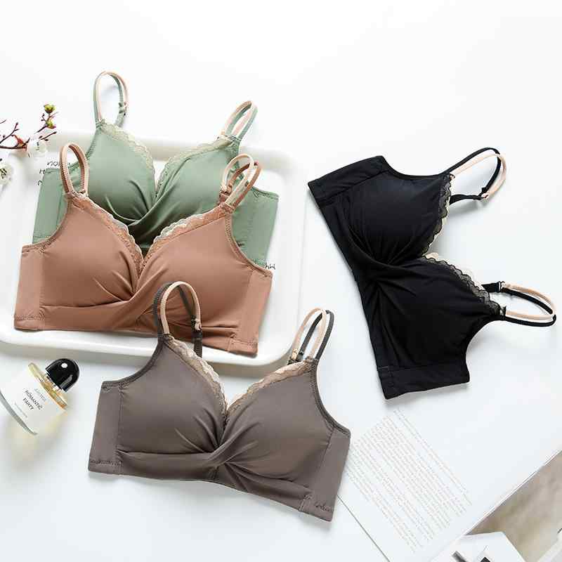 ブラ 女性用 厚めカップ 小胸 集める レース セット 快適 無ワイヤー インナー ニット 3/4カップ 上薄下厚 固定肩紐 後三列フック 光面 レースエッジ 緑 黒 茶 グレー 冬 春 秋 日韓スタイル 青年女性向け