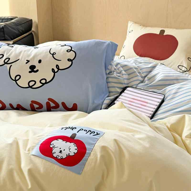 ベッドルーム 寝具セット 純棉 水洗加工 オリジナルデザイン 刺繍 花柄 コットン 100% 床単 枕カバー 掛け布団カバー タオル 四件セット 活性染色 60支 2000g 以上 軽量 通気性 吸湿性 肌触り良い 柔らかい 日常使い 家族用 洗濯簡単