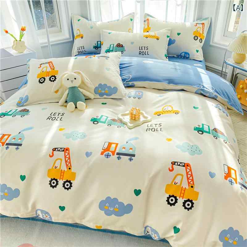 キッズ ベッドリネンセット 男の子用 100%コットン 純綿 寝具カバー シーツ ベッドスカート 3点セット 4点セット 車 自動車 世界 冒険 恐龍 宇宙 旅行 探検 プリント 活性染め 斜紋織り 現代 シンプル デザイン 柔らかい 通気性 吸湿 速乾