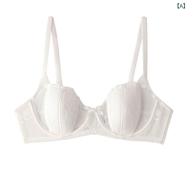 レディース ブラジャー 夏用 透気性 女性用 レース ガータースタイル 薄型カップ 固定肩紐 後ろ二重ホック ニット ポリエステル ライニング 集め 快適 ホワイト レッド ブラック ベージュ ピンク系 セクシー かわいい 純粋欲情 スタイル 薄手 ニロ