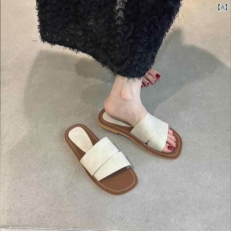 成人女性用 平ったいサンダル 夏 出かける用 韓国風 フレンチ表現スタイル スコート コーデ 人となり ホンブルグ帽なめし革 大型はしけ 砂浜サンダル 軽さ 平衡にする 純色 羊皮 上張り 二層牛革 ラバーソール 日常 米白 抹茶緑