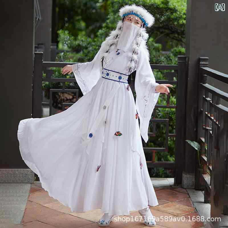 女性用 漢服 チャイナドレス セット 雪紡 ポリエステル 接触冷感 通年 通勤 普段使い 部屋着 軽量 伸縮性 吸湿速乾 高級感 純色 白色 ビッグシルエット Vネック ハイウエスト かわいい ラッキーアイテム