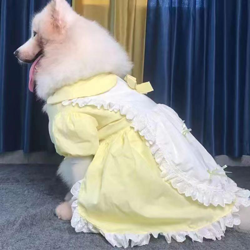 ペット 服 犬用 大型犬 メイド服 スカート ロリータ風 かわいい ドレス コスプレ コスチューム ポリエステル 素材 黄色 ピンク系 橘色 伸縮性 通気性 普段使い 室内着 アウトドア ユニセックス ゆったり フィット