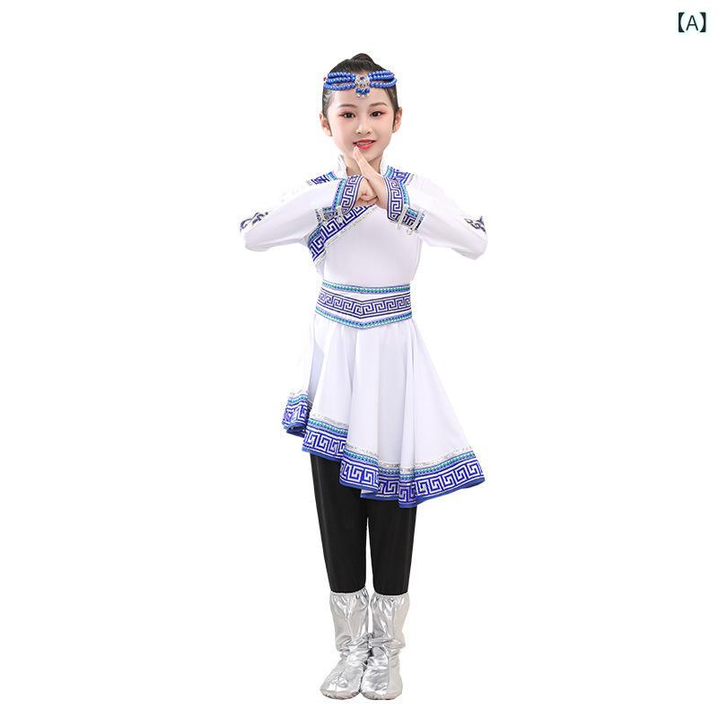 子供 民族衣装 男児 蒙古族 ダンス 衣装 女児 服 モンゴル ローブ ・匈子舞 演出 コスチューム 中性 民族スタイル ポリエステル 繊維 80パーセント 白 酒赤 110センチ 120センチ 130センチ 140センチ 150センチ 160センチ 中大