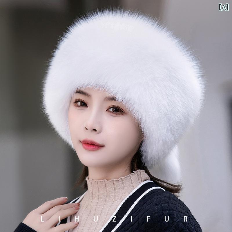 冬帽子 レディース 狐狸毛風 保暖 耳あて 蒙古風 プリンセスハット 真皮 加厚 ファー 冬用 暖か ファッション 通勤 百搭 手作り 調整可能 丸型 無檐 冬ファッション
