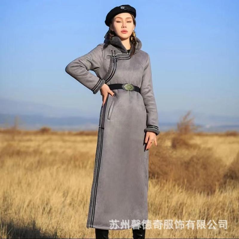 レディース 毛・希コート 秋冬 加長 フード付き 磨砂加工 皮毛一体 厚手 修身シルエット 気質 通勤用 英倫スタイル 快適 長袖 ミドルスリット ニット生地 緑 深カーキ カーキ ブルー グレー 3Dパターン 再生繊維 軽量 伸縮性 高級感 普段使い ア