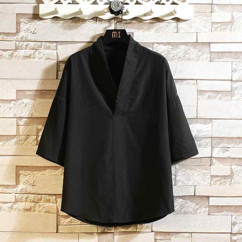 メンズ 夏季 チャイナスタイル 薄手 接触冷感 半袖 Tシャツ トップス 漢服風 居士服 ゆったり 大きいサイズ 綿素材 日常使い ブラック ホワイト グレー グリーン 青年向け