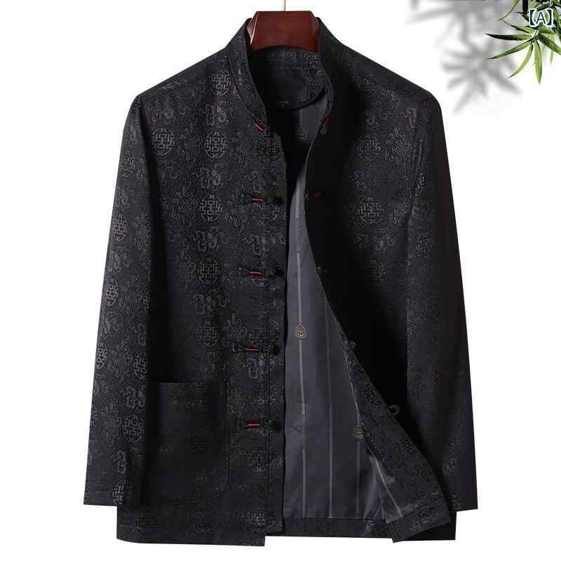 メンズ 中山装 ジャケット 立領 秋冬 中華風 トップス 父親用 中年男性用 シニア コート ポリエステル 提花 加工 黒 赤 ワインレッド ビジネス カジュアル 普段使い 軽量 通勤 外出 着こなし シンプル デザイン 6,617円