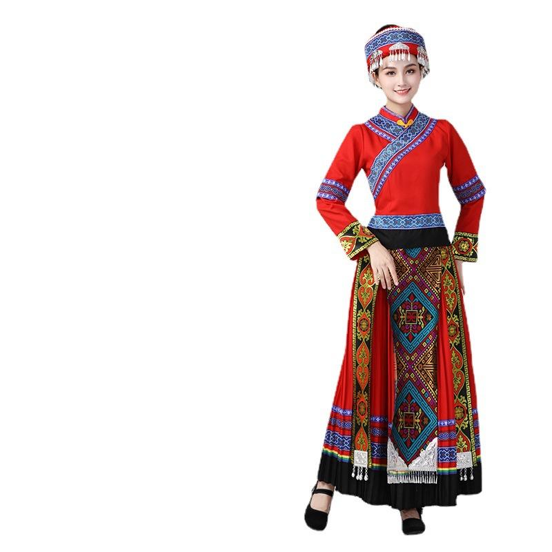女性用少数民族衣装 ダンス 舞台衣装 苗族 彝族 瑶族 土家族 蒙古族 伝統服飾 綿混紡 かわいい 春夏 甘い 清新 スタイル S M L XL XXL XXXL XXXXL サイズ展開 成人向け 18-24歳 対応 普通舞台装 女款 多色展開 白族 布
