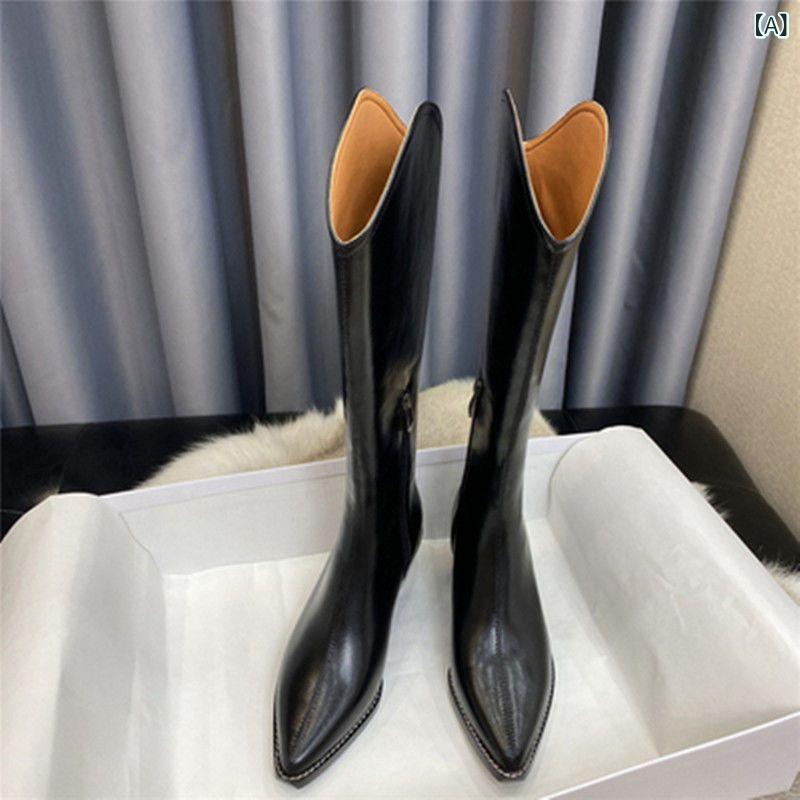 レディース ブーツ ヒール内蔵 長筒 秋冬 牛仔風 中筒 ?士風 流蘇 馬丁 ローマスタイル 防水 透気 吸汗 純色 ブラック ブラウン ホワイト 側面ジッパー ふくめり シングルライニング フラット ワイドフィット 軽量 伸縮性 人造毛 頭層牛皮 ゴム