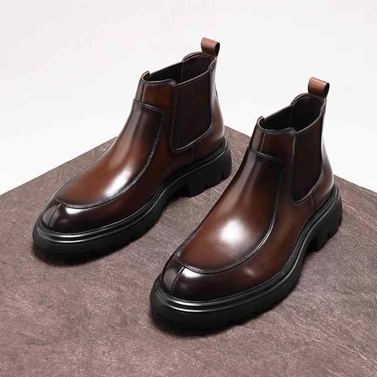メンズ 切?西ブーツ 牛革 アンクル 厚底 ショートブーツ 男性用 ブーツ 革靴 黒 ブラウン 春 春夏 秋 秋冬 軽量 伸縮性 普段使い カジュアル 騎士靴 車縫線 デザイン ヒール スニーカー スタイル 靴