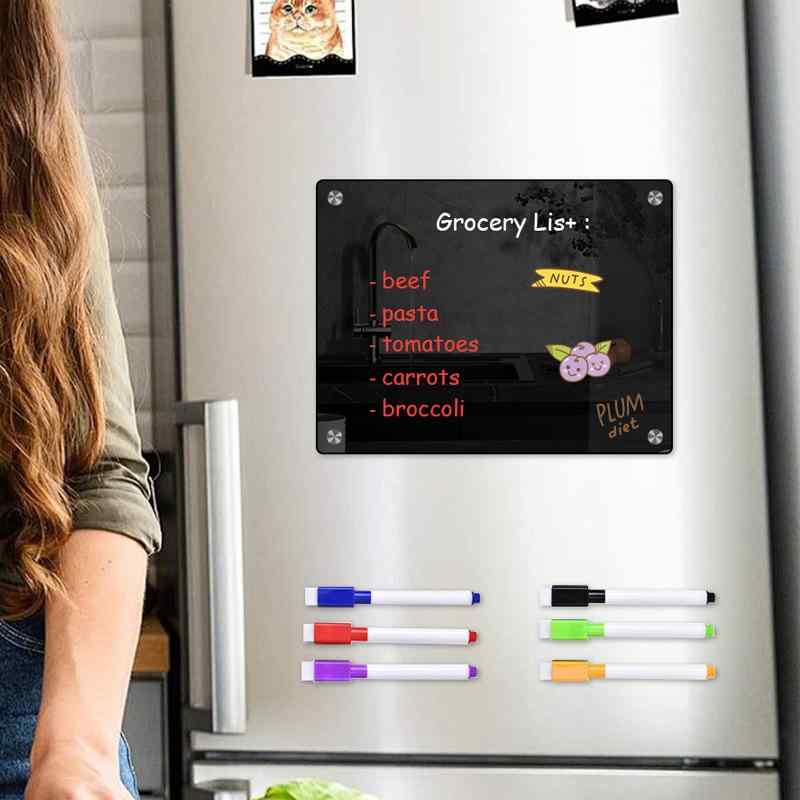メッセージボード メモ帳 磁気吸着 ステンドグラス風 2mm厚 アクリル製 拭き取り可能 冷蔵庫貼り 付箋 スケジュール 計画表 DIY デスク整理 キッチン 壁掛け 収納 ブラック クリア 透明 ホームオフィス インテリア 雑貨