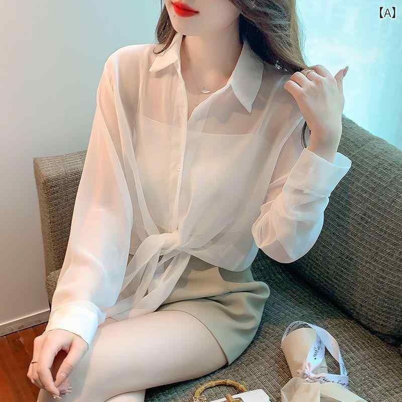アイスシルクシフォン 日焼け 止め シャツ 女性の 夏 薄い デザイン ニッチショールサスペンダーカーディガンジャケット