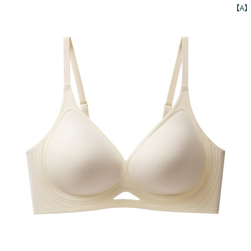 無痕ブラジャー 女性用 ワイヤレス 3/4カップ 上薄下厚 接触冷感 ニット ナイロン コットン 固定肩紐 後ろ三段ホック 透気 聚? 上托 隠形 美背 調整型 快適 法式スタイル 光面 シルク リボン 夏 冬 春 秋 ベージュ グリーン ピンク グレー