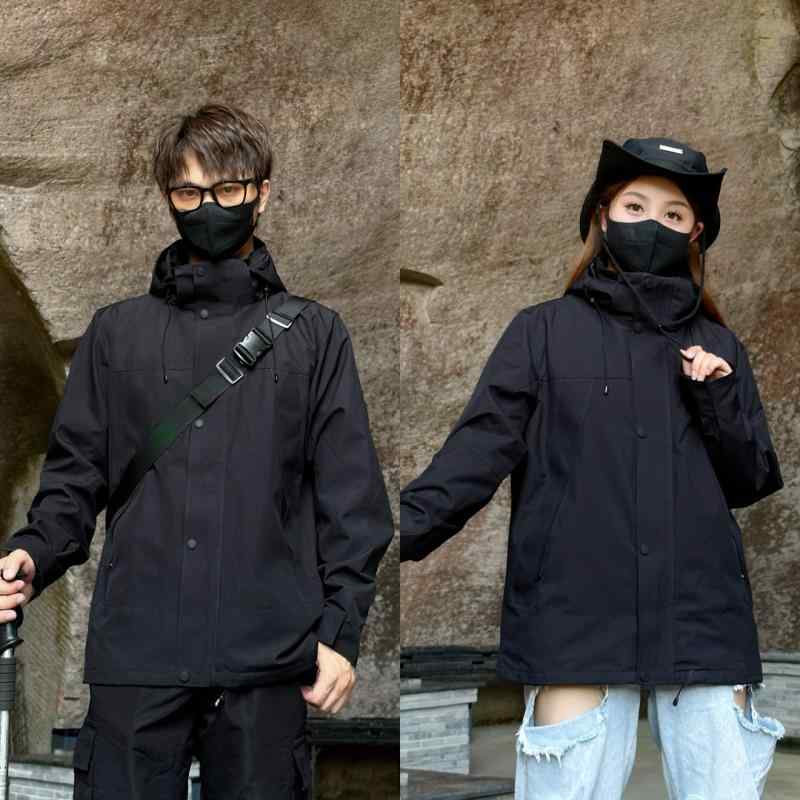 アウトドアジャケット ユニセックス 防水 防風 フリース内胆 脱着可能 連帽 登山 ハイキング 野営 作業服 秋冬 ポリエステル 軽量 通気性 単色 スタンダードフィット 長袖 開襟 耐久性 暖かみ 汎用 ブラック ホワイト グリーン ブルー