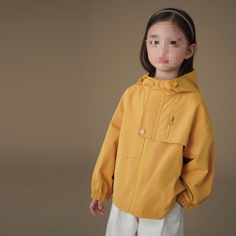 キッズ 男の子 女の子 春夏 秋冬 長袖 接触冷感 コットン ポリエステル 混紡 立襟 黄色 ユニセックス 軽量 吸湿速乾 防風 ジャケット コート トップス 日常使い アウトドア カジュアル スタイル ユニセックス 安全 素材 再生繊維 ビッグシルエッ