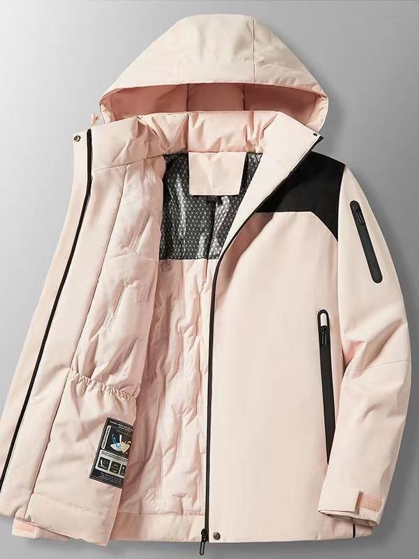 フード付き 男女共通 冬用 アウトドア ジャケット コート 防風 防水 登山 保暖 防寒 ポリエステル 軽量 通気性 ユニセックス バックパック ハイキング トレッキング スキー ライディング 純色 コントラストカラー コットンライニング スタンダードフ