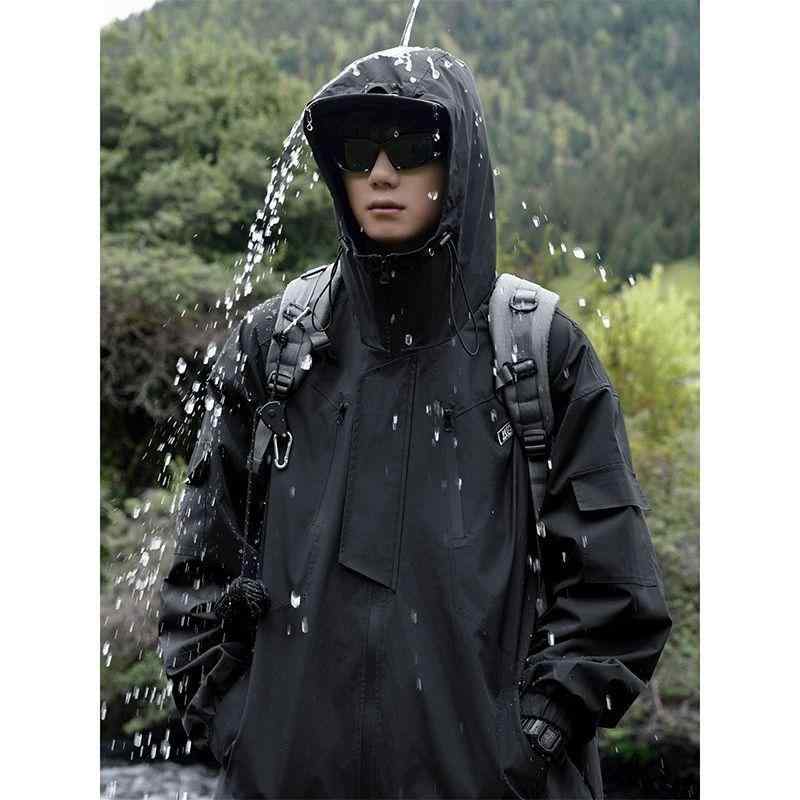 メンズ フーディ 防水 防風 ジャケット 登山 機能 工装 外套 春夏 秋冬 通勤 普段使い アウトドア 軽量 耐久 透気性 耐摩耗 撥水 フード付き フリース 無地 ブラック グリーン ?光グリーン 長袖 サイドポケット 直裾 ポリエステル 混紡 スト