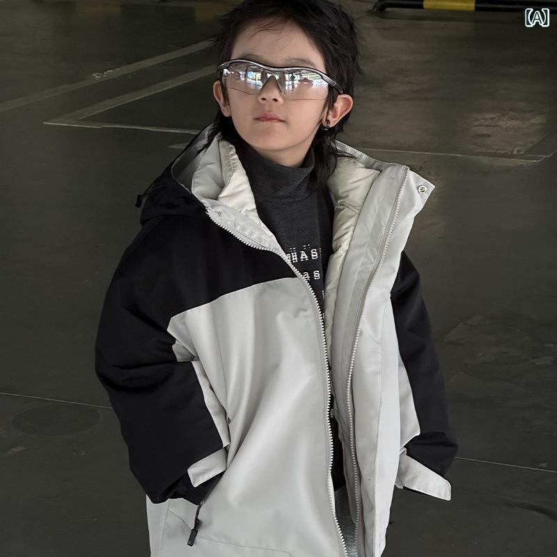 キッズ 男の子 冬 子供 中長 フード付き コットンライナー 着脱可能 防風 防水 防汚 ポリエステル 長袖 立襟 ジッパー スポーツ ストリート ファッション 柔らかい 素材 普通 厚さ 化繊 裏地 100 サイズ 100cm 110cm 120cm |シャドーテール