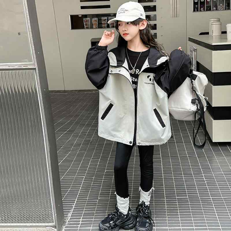 キッズ 女の子 秋冬 綿混 フード付き 長袖 防風 ジャケット 厚手 ミドルレングス 綿素材 50% 熊猫柄 韓風 潮范 スポーツ 普段使い 軽量 伸縮性 暖か 通勤 学校 屋外 アクティブ 子供服 コットン ジップアップ トレンド かわいい 秋冬用 大