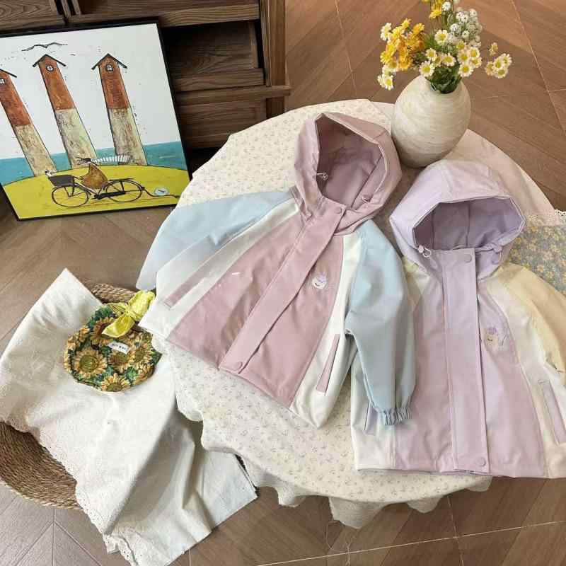 女児 ロリータ 春夏 風 かっこいい 軽量 切り替え 接触冷感 ポリエステル ピンク ラベンダー かわいい 子供用 アウトドア 普段使い 薄手 ジャケット トップス コート トレーナー