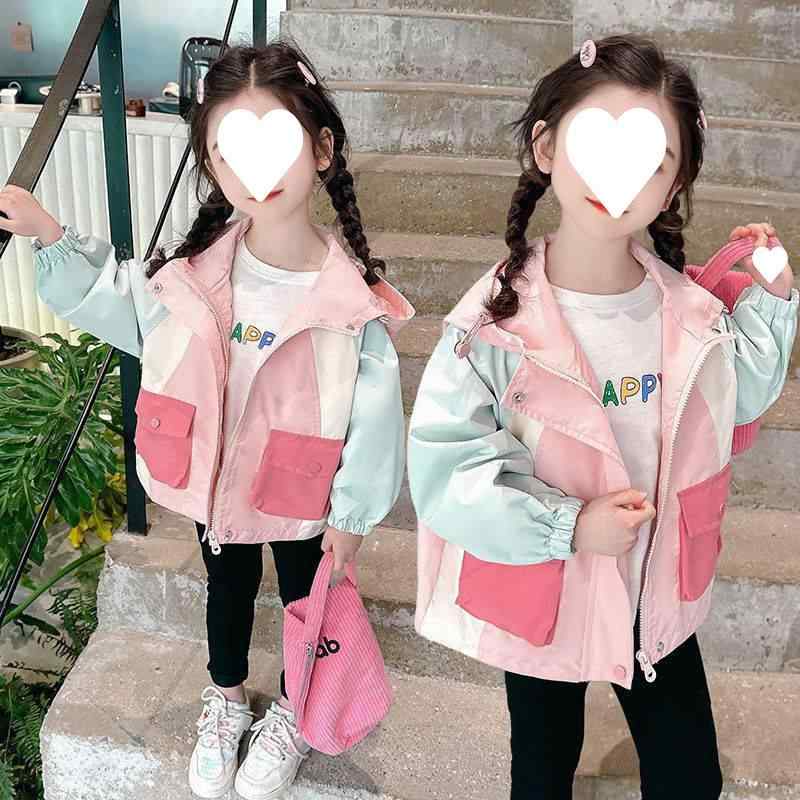 女児 春 コート 女の子 子供 春季 ピンク 切り替え フード付き ジャケット トップス 軽量 再生繊維 ポリエステル 混紡 ピンク色 春夏 ピンク系 子ども服 女の子用 春物 コットン 混 伸縮性 吸湿速乾 軽やか 素材 ピンク ピンクカラ 春コート